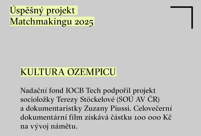 Nadační fond IOCB Tech podpoří projekt Kultura Ozempicu částkou 100 000 Kč